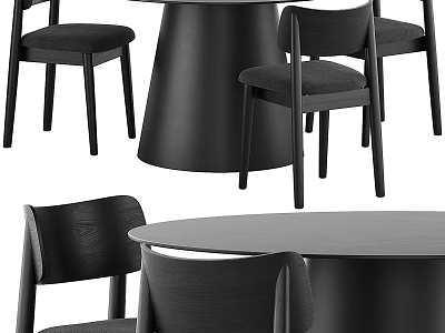Modern Minimalist All Black Dining Table And Upholstered Chair Combination For Stylish Home Dining Space 3d model