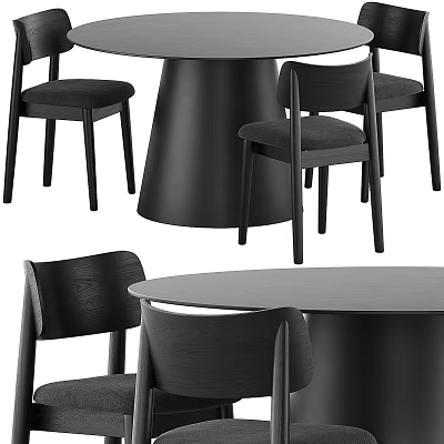 Modern Minimalist All Black Dining Table And Upholstered Chair Combination For Stylish Home Dining Space 3d model