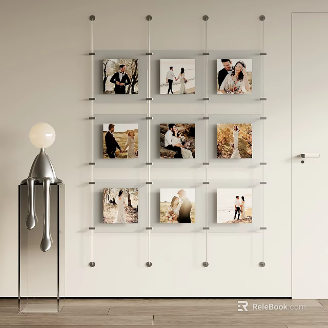 Portrait Photos Wall Gallery Display In Modern Room With Decorative Lamp 3d model 