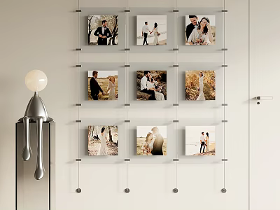 Portrait Photos Wall Gallery Display In Modern Room With Decorative Lamp 3d model