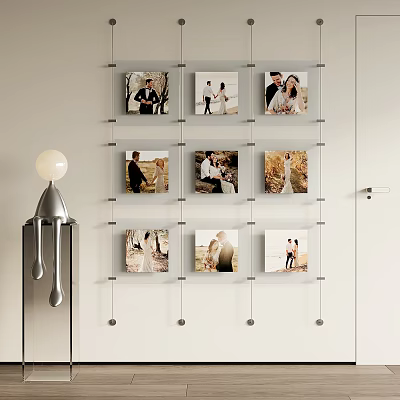 Portrait Photos Wall Gallery Display In Modern Room With Decorative Lamp 3d model