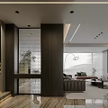 Modern Luxury Open Living And Dining Room Design With Glass Block Partition And Comfortable Furnishings