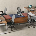 Modern Office Desk Workstation With Ergonomic Chairs Laptop And Potted Plant