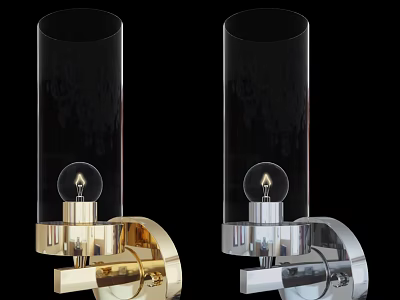 Modern Gold and Silver Wall Lamps with Transparent Cylindrical Shades and Metal Bases 3d model