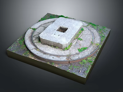 Stone Square Base With Central Hole And Circular Ring Decorated By Green Moss 3d model