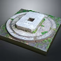 Stone Square Base With Central Hole And Circular Ring Decorated By Green Moss