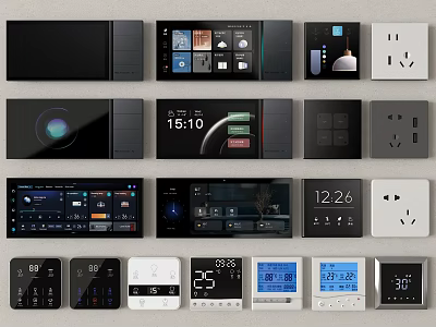Modern Smart Switch Panels With Digital Displays Time Temperature And Various Designs 3d model
