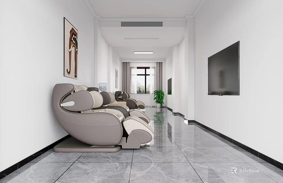 Modern SPA Lounge Area With Massage Chairs And Minimalist Decor 3d model 