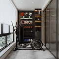 Indoor Home Gym With Elliptical Machine Basketball Football And Dumbbells On Shelf