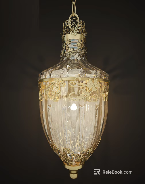 Elegant Crystal Chandelier With Golden Ornate Floral Patterns And Transparent Design 3d model 