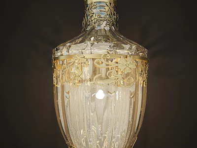 Elegant Crystal Chandelier With Golden Ornate Floral Patterns And Transparent Design 3d model