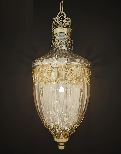 Elegant Crystal Chandelier With Golden Ornate Floral Patterns And Transparent Design 3d model