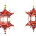 Traditional Chinese Red Pavilion Style Chandelier With Multi Layered Roof And Golden Top