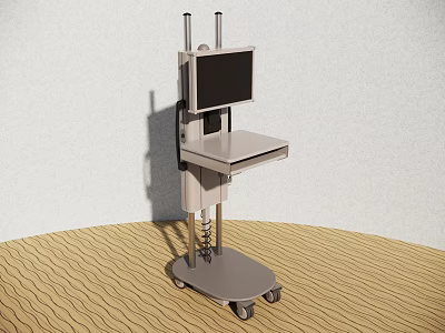 Mobile Medical Device Featuring Monitor Tabletop Wheels And Metal Telescopic Poles 3d model