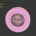 Golden Round Decorative Plate With Ornate Carved Frame And The Last Supper Painting