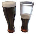 Two Tall Clear Glasses Filled With Dark Beverage And Foam Top