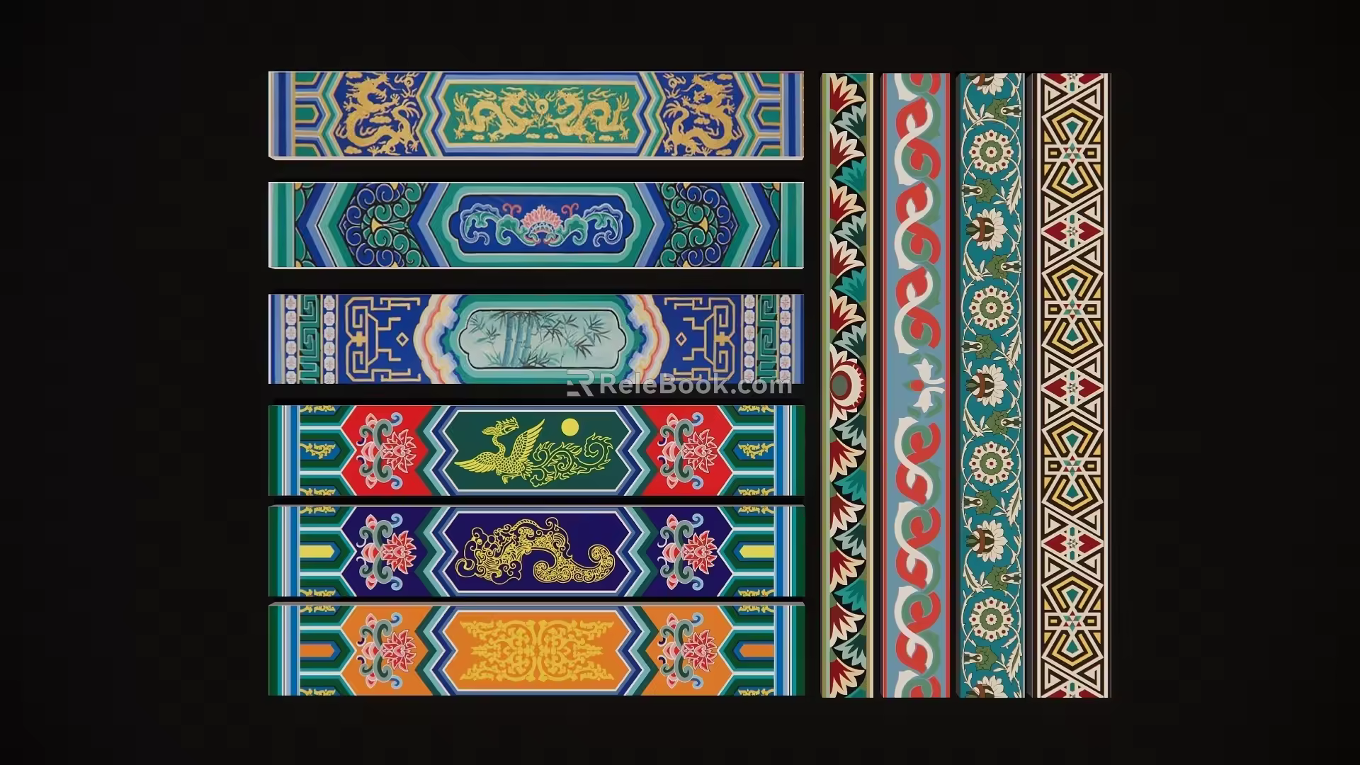 Classical architecture painted wood beam pattern 3d model