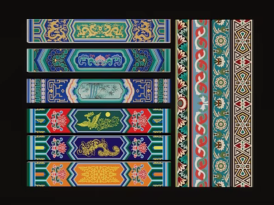 Colorful Traditional Pattern Decorative Pendants with Dragon Floral Geometric Designs Long Strip Hanging Decorations 3d model