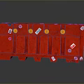 Red Plastic Traffic Barrier With Connected Units And Orange Dots Stickers