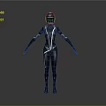 Sleek Futuristic Black Bodysuit With White Accent Lines And Helmet Design