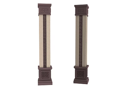 Traditional Carved Columns With Beige Panels And Dark Brown Decorative Bases 3d model