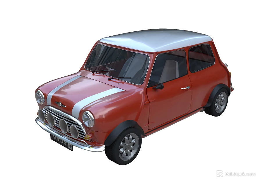 Red Classic Small Car With Silver Roof And Vintage Design 3d model 