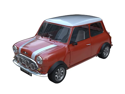 Red Classic Small Car With Silver Roof And Vintage Design 3d model