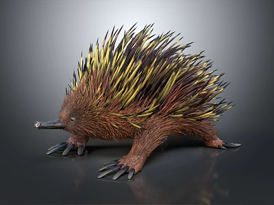Reptile Covered With Brown Yellow Black Spines Long Snout And Sharp Claws On Dark Background 3d model