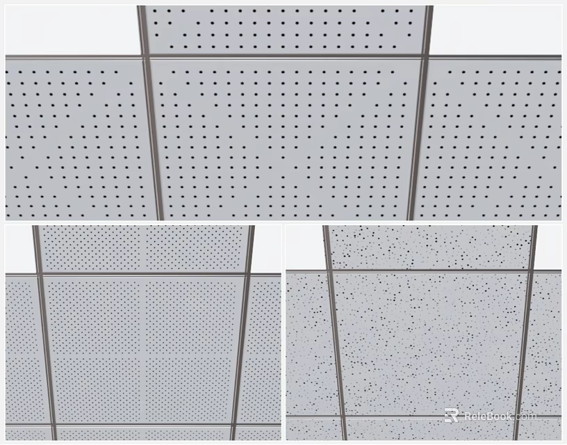 Suspended Ceiling with Perforated Square Panels Metal Grid Frame and Textured Surface 3d model