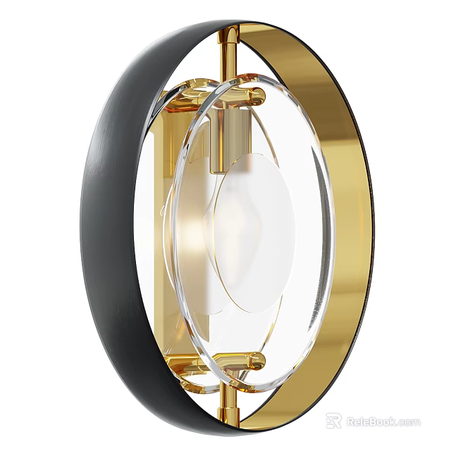 Modern Black And Gold Wall Sconce With Transparent Glass Shade Design 3d model 