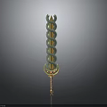 Ornate Spiral Design Sword With Gold Green Accents And Decorative Hilt