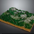 Detailed Terrain Model Featuring Mountain Ranges Green Vegetation And Snowy Peaks With Orange Base