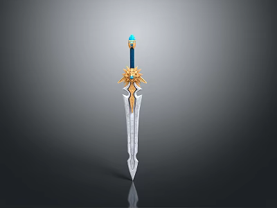 Elegant Decorative Sword With Blue Gemstone Golden Ornament And Silver Sharp Blade 3d model