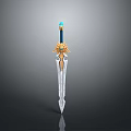 Elegant Decorative Sword With Blue Gemstone Golden Ornament And Silver Sharp Blade 3d model