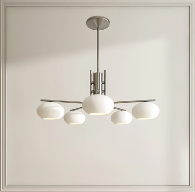 Modern Contemporary Chandelier With White Spherical Shades And Metal Frame Design 3d model
