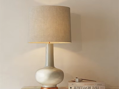 Modern Table Lamp With Gray Linen Shade And White Ceramic Base 3d model