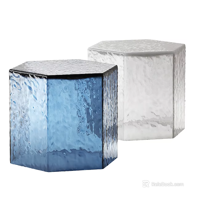 Hexagonal Blue And White Glass Side Tables With Textured Surface 3d model