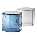 Hexagonal Blue And White Glass Side Tables With Textured Surface 3d model