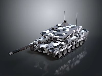 Modern Military Tank With Camouflage Pattern Long Barrel Tracks And Antennas 3d model