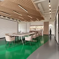 Modern Lounge Area Interior With Wooden Ceiling Green Floor And Comfortable Seats