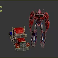 Transformers Robot And Red Truck With Mechanical Details And Metallic Finish