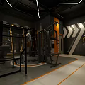 Modern Gym Interior With Fitness Equipment Arrow Patterns Floor Lines And Motivation Text