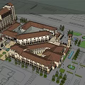 Classical Commercial Street With Arched Windows Green Awnings Outdoor Seating And Pedestrians