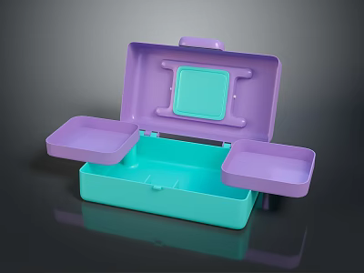 Practical Plastic Lunch Box Featuring Purple Turquoise Compartments And Open Lid Design 3d model