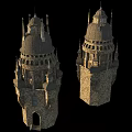 Ancient Architecture Stone Towers Featuring Spires Arched Doorways And Windows 3d model