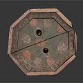 Antique Decorative Octagonal Container With Colorful Floral Patterns And Wooden Stick