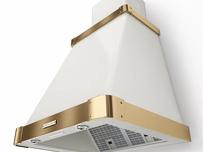 White Range Hood with Gold Trim and Wall Mounted Design for Modern Kitchens 3d model
