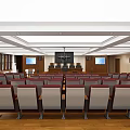 Courtroom Interior Design With Judge's Bench Audience Seats Screens And Wooden Floors