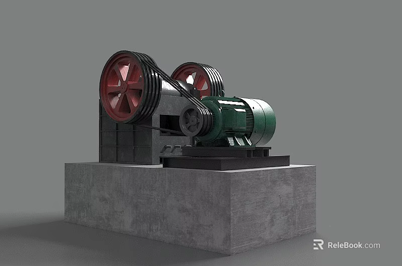 Industrial Equipment Featuring Two Red Wheels Green Motor And Gray Base 3d model 