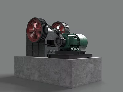 Industrial Equipment Featuring Two Red Wheels Green Motor And Gray Base 3d model